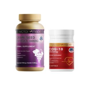 【+9.9得辅酶小金瓶】维萃美(Victorymade)加强葡萄籽精华C200 （300mg葡萄籽+200mgVC）*90粒软胶囊 （美国版） 金色瓶